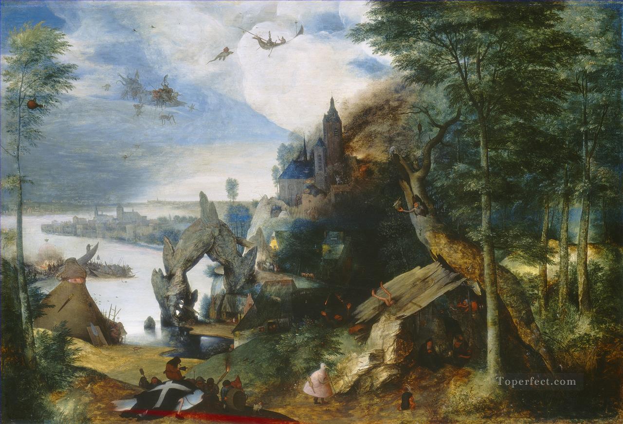Landscape With The Temptation Of Saint Anthony Flemish Renaissance peasant Pieter Bruegel the Elder Oil Paintings
